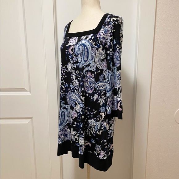 WHBM Paisley Shift Dress Black Blue Lilac White Mini Midi Knee Career Office Lrg - Picture 4 of 14